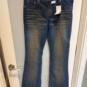 Women's Mid-Rise Flare Jeans in Dark Blue Rust Wash